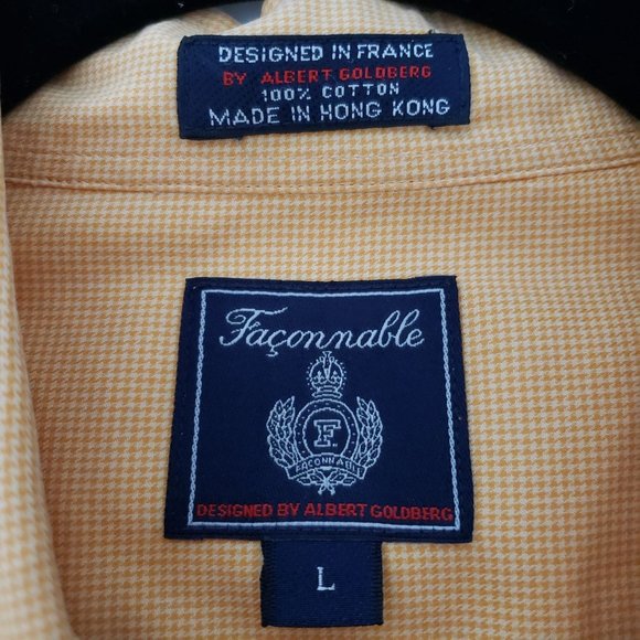 Faconnable Men's Shirt, Long Sleeve, Tiny Check, Light Orange/Tangerine, Sz L - Picture 8 of 9